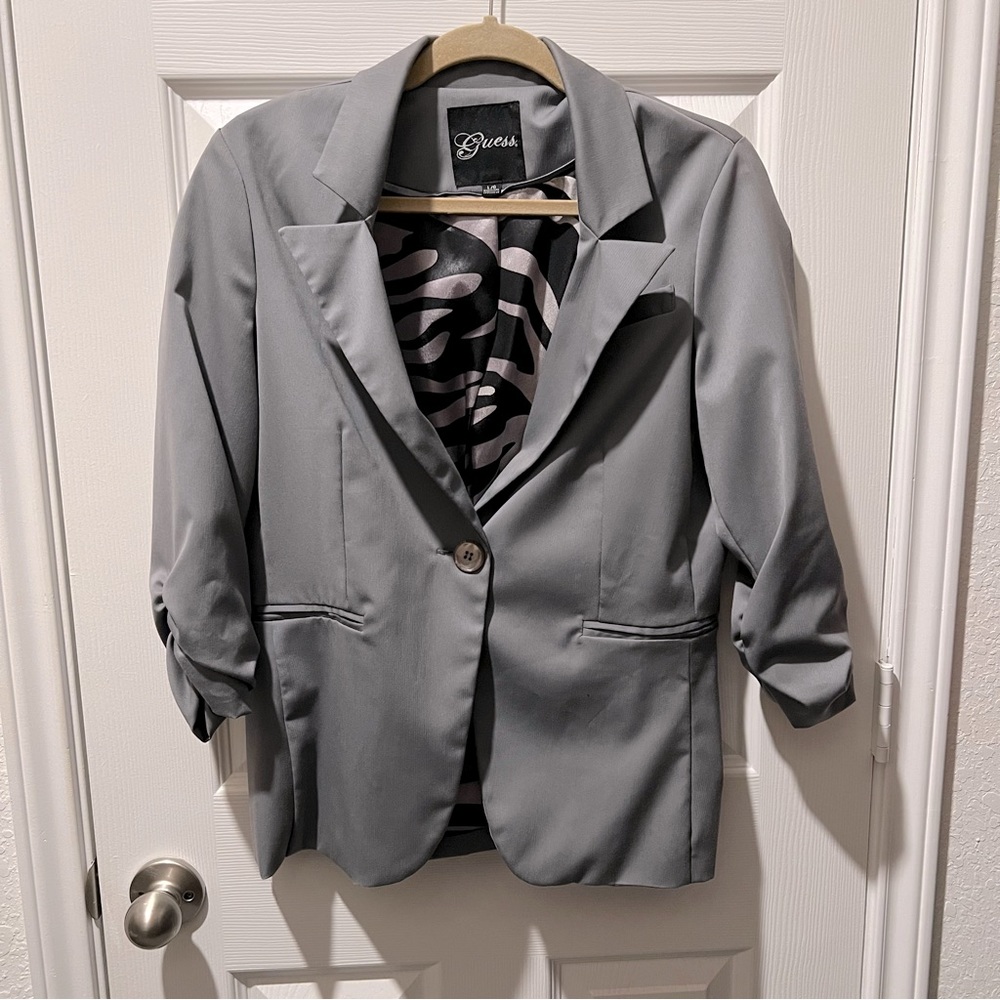 Guess Gray Ruched Sleeve Blazer - Size Large